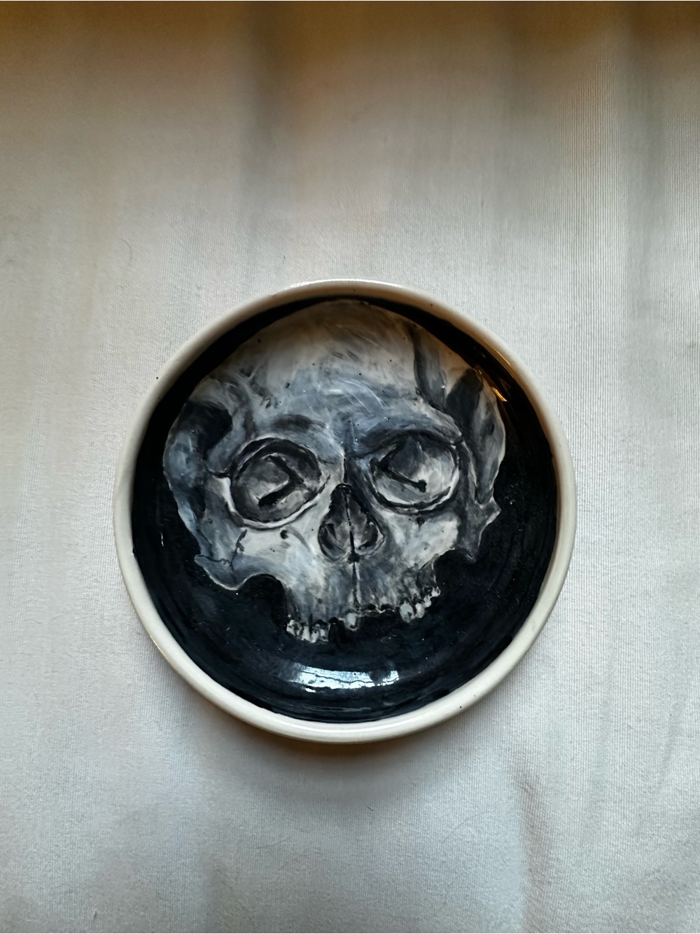 Hand-Painted Black & White Skull Ceramic Wall Plate